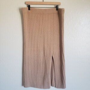 Aerie Soft Stretchy Ribbed Knit Maxi Skirt Side Slit Tan Size Women's XL Pull On